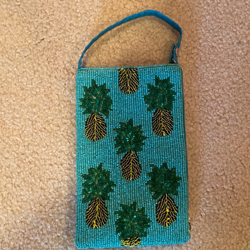 Beautiful beaded blue with pineapples Crossbody